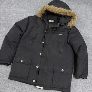 Woolrich Jacket Womens XL Black Down Puffer Jacket Fur Hood Parka Coat *READ*